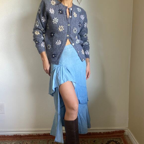 Zara Chambray Ruffle Midi Skirt - Picture 2 of 5